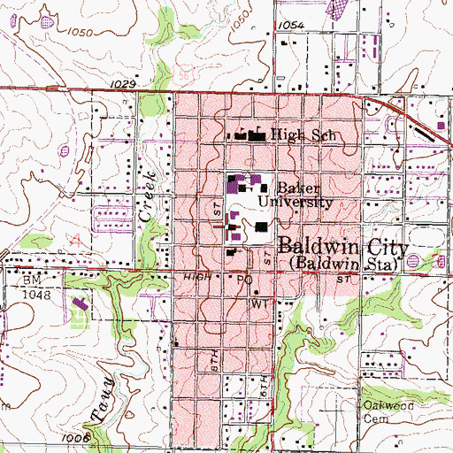 Topographic Map of Baker University - Case Hall, KS