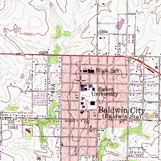 Topographic Map of Baker University - Denious Residence Hall, KS
