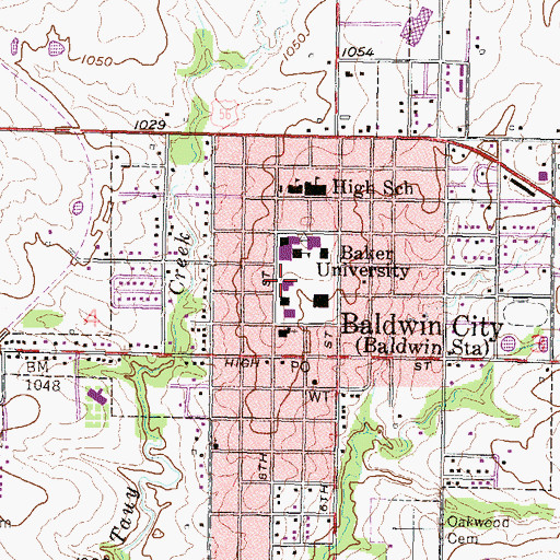 Topographic Map of Baker University - Collins Library, KS