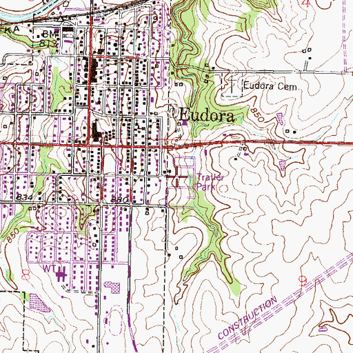 Topographic Map of Grandview Mobile Home Park, KS