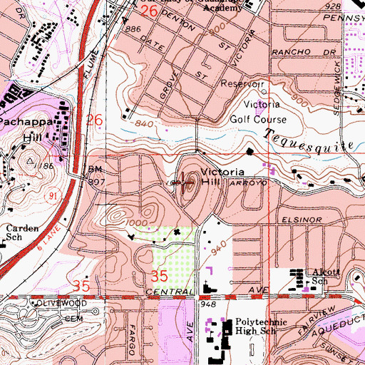 Topographic Map of Victoria Hill, CA