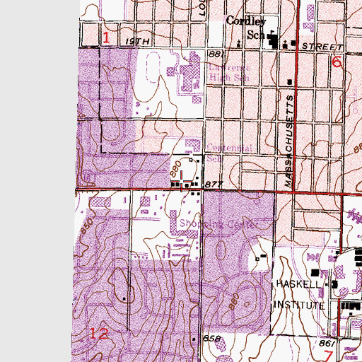 Topographic Map of Louisiana Purchase Shopping Center, KS