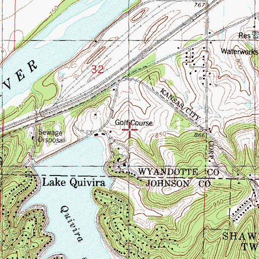 Topographic Map of Lake Quivira Country Club, KS