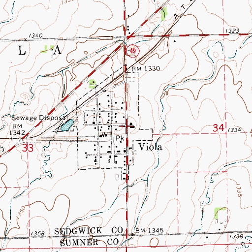 Topographic Map of Viola Township Library, KS