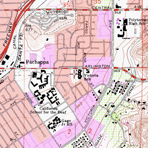 Topographic Map of Victoria Elementary School, CA