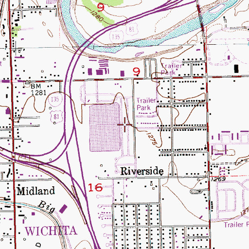 Topographic Map of Lakeview Mobile Home Park, KS