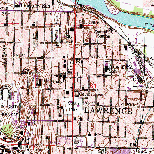 Topographic Map of Lawrence Municipal Court, KS