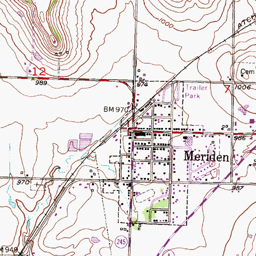 Topographic Map of Meriden Post Office, KS