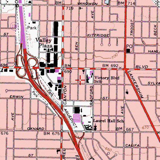 Topographic Map of Victory Elementary School, CA
