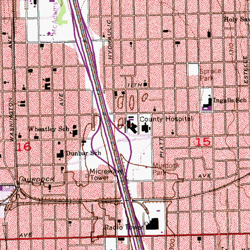 Topographic Map of University of Kansas - School of Medicine Wichita Campus Daniel K Roberts Amphitheater, KS