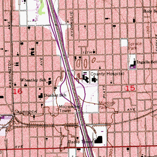 Topographic Map of University of Kansas - School of Medicine Wichita Campus Kansas Health Foundation Center, KS