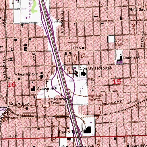 Topographic Map of University of Kansas - School of Medicine - Wichita, KS
