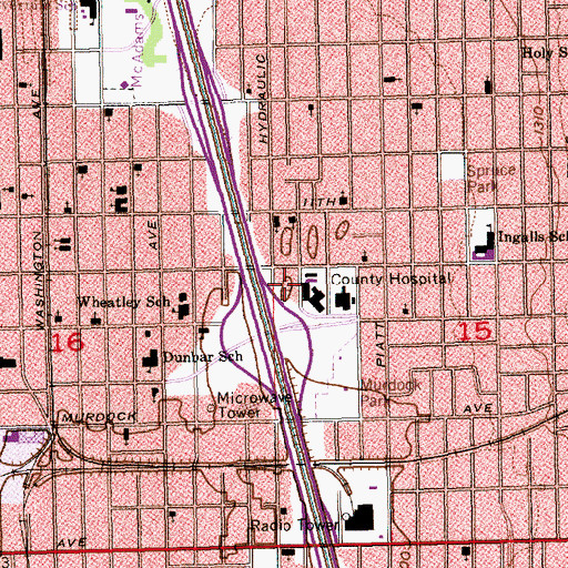Topographic Map of University of Kansas - School of Pharmacy - Wichita, KS