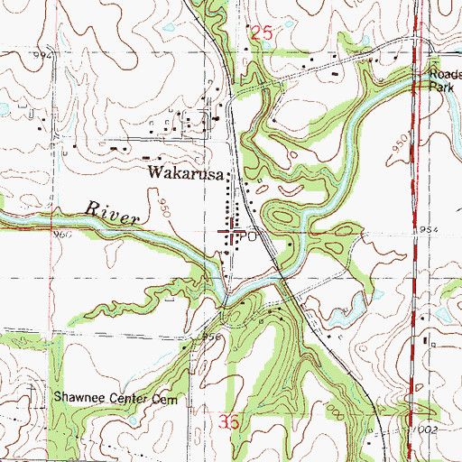 Topographic Map of Wakarusa Post Office, KS