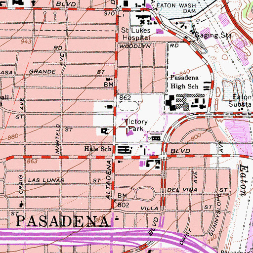 Topographic Map of Victory Park, CA