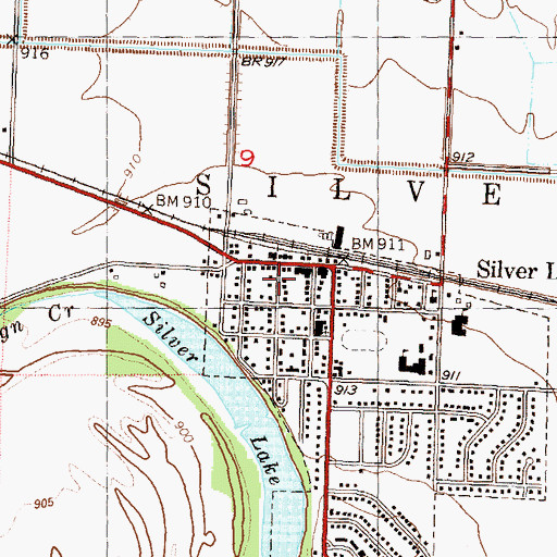 Topographic Map of Silver Lake Post Office, KS