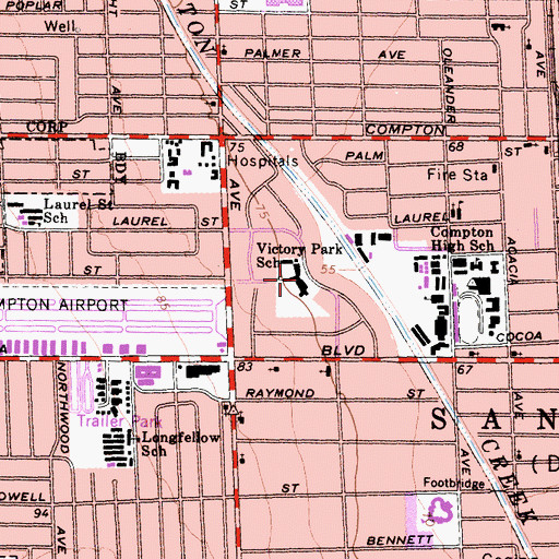 Topographic Map of Victory Park School, CA