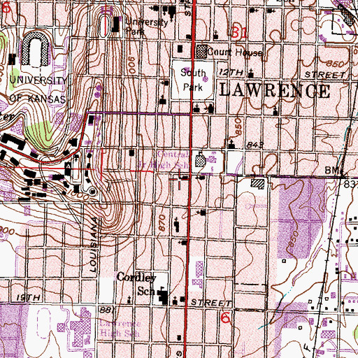 Topographic Map of Central United Methodist Church, KS