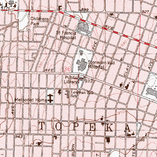 Topographic Map of Topeka and Shawnee County Public Library, KS