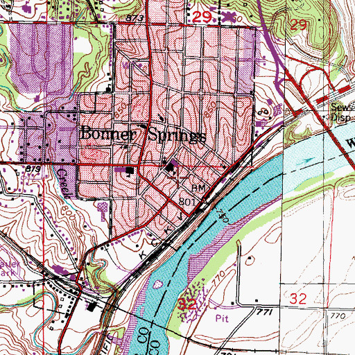 Topographic Map of Bonner Springs City Hall, KS