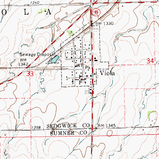 Topographic Map of Viola Post Office, KS