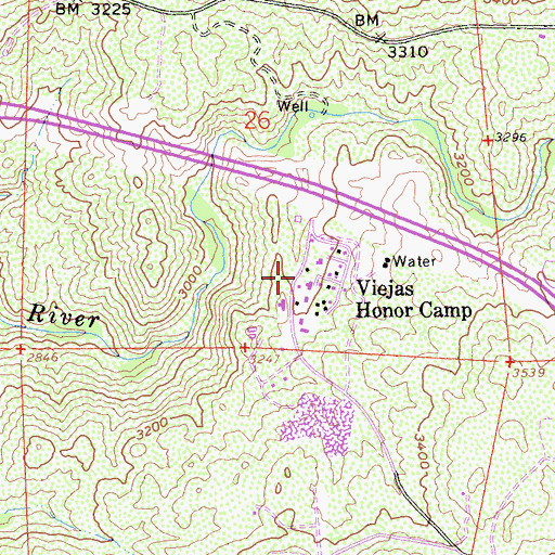 Topographic Map of Viejas Honor Camp, CA