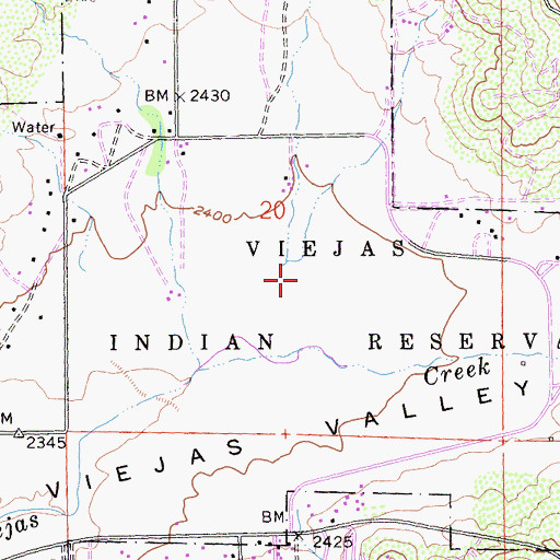 Topographic Map of Viejas Reservation, CA