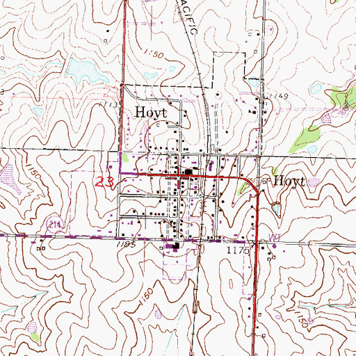 Topographic Map of Hoyt Post Office, KS