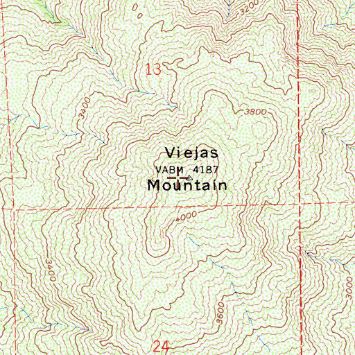 Topographic Map of Viejas Mountain, CA