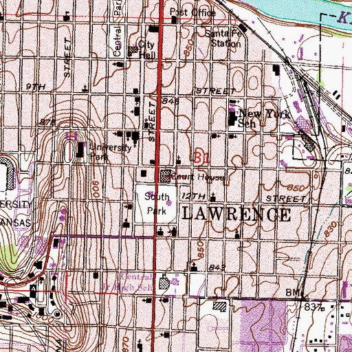 Topographic Map of Douglas County Offices, KS