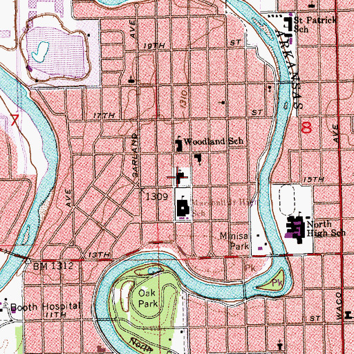 Topographic Map of Woodland United Methodist Church, KS