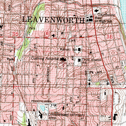 Topographic Map of Leavenworth County Historical Society Carroll House Museum, KS