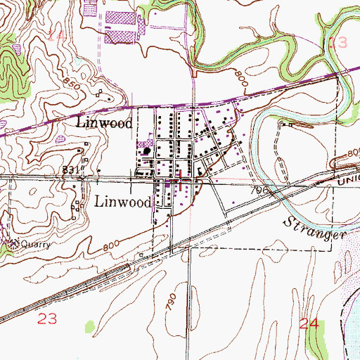 Topographic Map of Linwood Post Office, KS