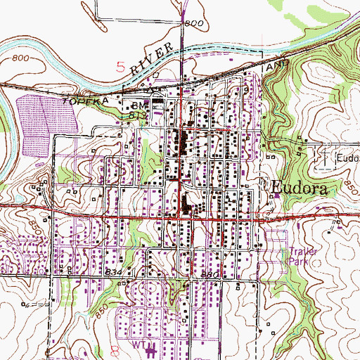Topographic Map of Eudora Public Library, KS
