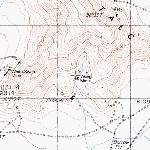 Topographic Map of Viking Mine, CA