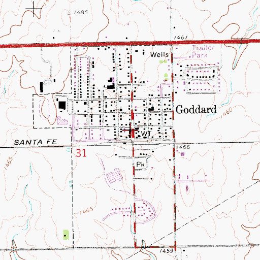 Topographic Map of Goddard City Offices, KS