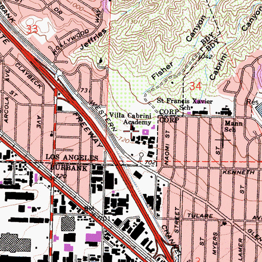 Topographic Map of Villa Cabrini Academy, CA