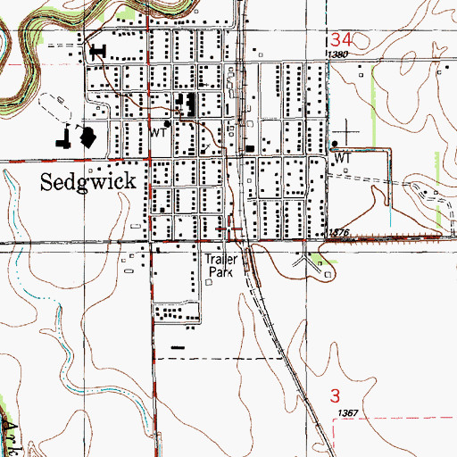 Topographic Map of Sedgwick Recreation Center, KS