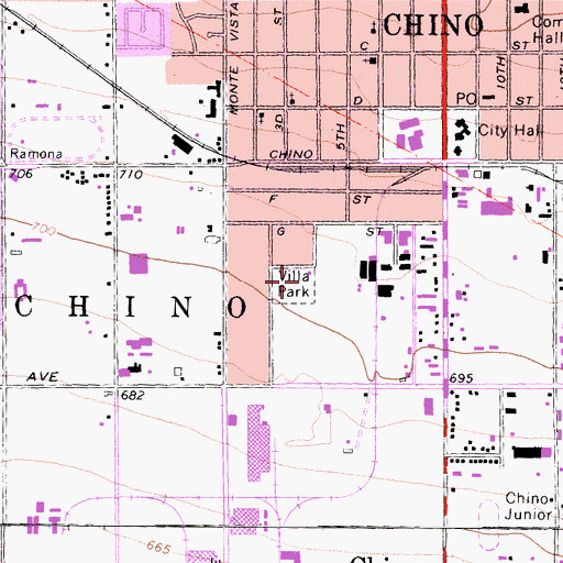 Topographic Map of Villa Park, CA