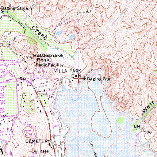Topographic Map of Villa Park Dam, CA