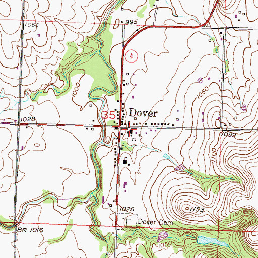 Topographic Map of Dover Post Office, KS