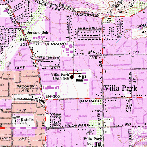 Topographic Map of Villa Park High School, CA