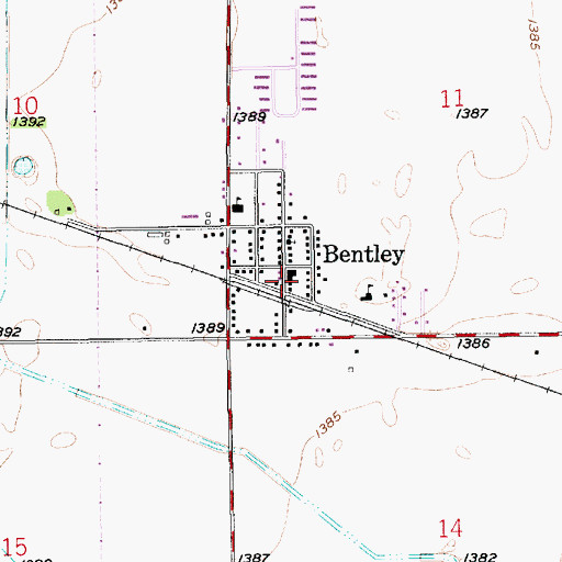 Topographic Map of Bentley Post Office, KS
