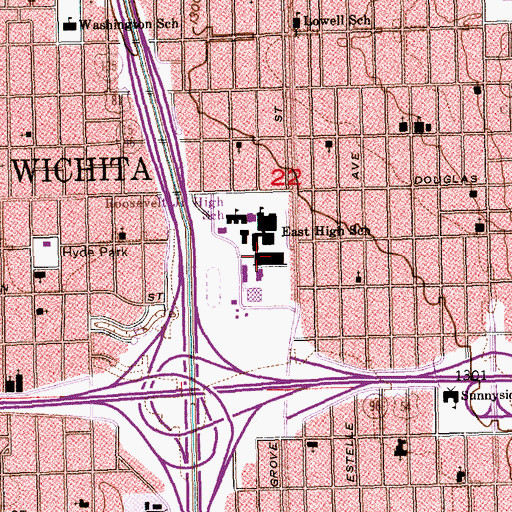 Topographic Map of Wichita Area Technical College - Schweiter Center Campus, KS