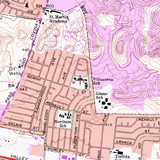 Topographic Map of Villacorta Elementary School, CA