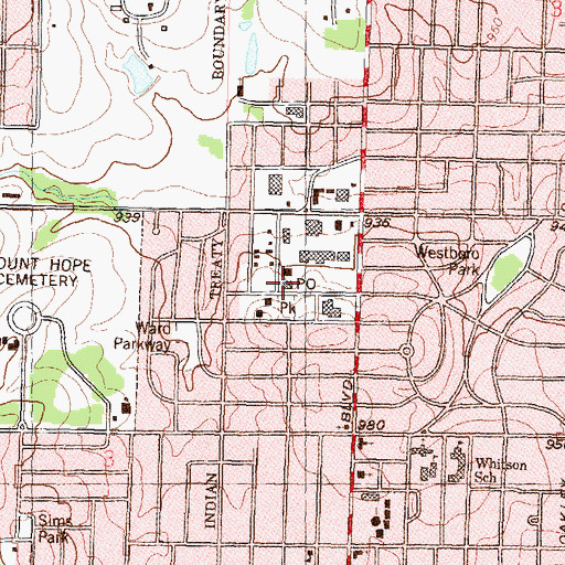 Topographic Map of Gage Center Post Office, KS