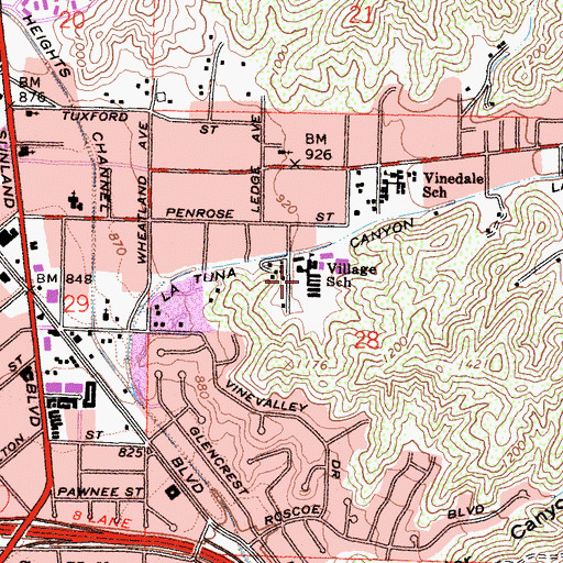Topographic Map of Village Christian School, CA
