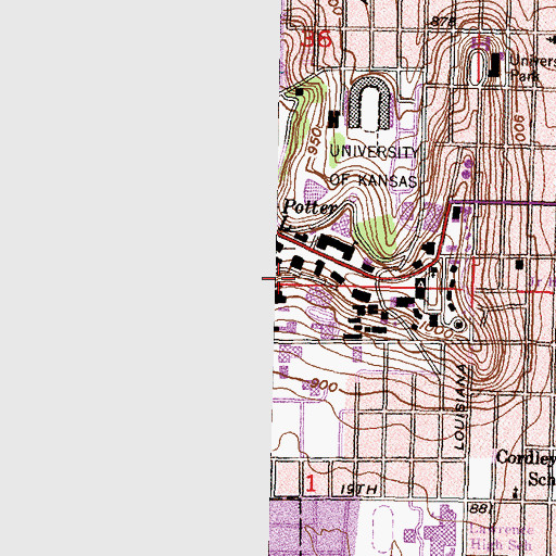 Topographic Map of University of Kansas - Lawrence Campus Anschutz Library, KS