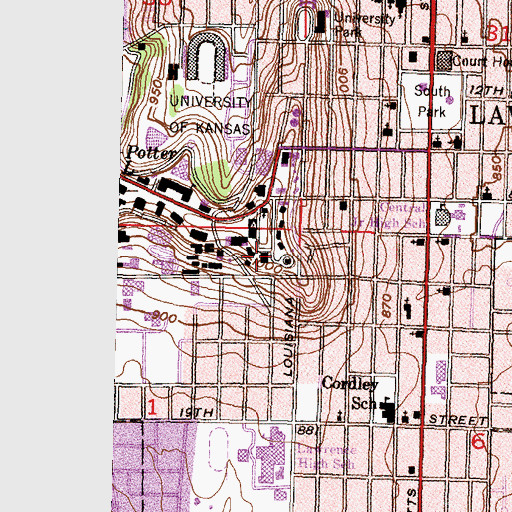 Topographic Map of University of Kansas - Lawrence Campus Blake Hall, KS