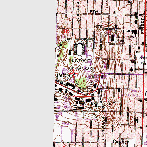 Topographic Map of University of Kansas -Lawrence Campus Campanile  Memorial, KS